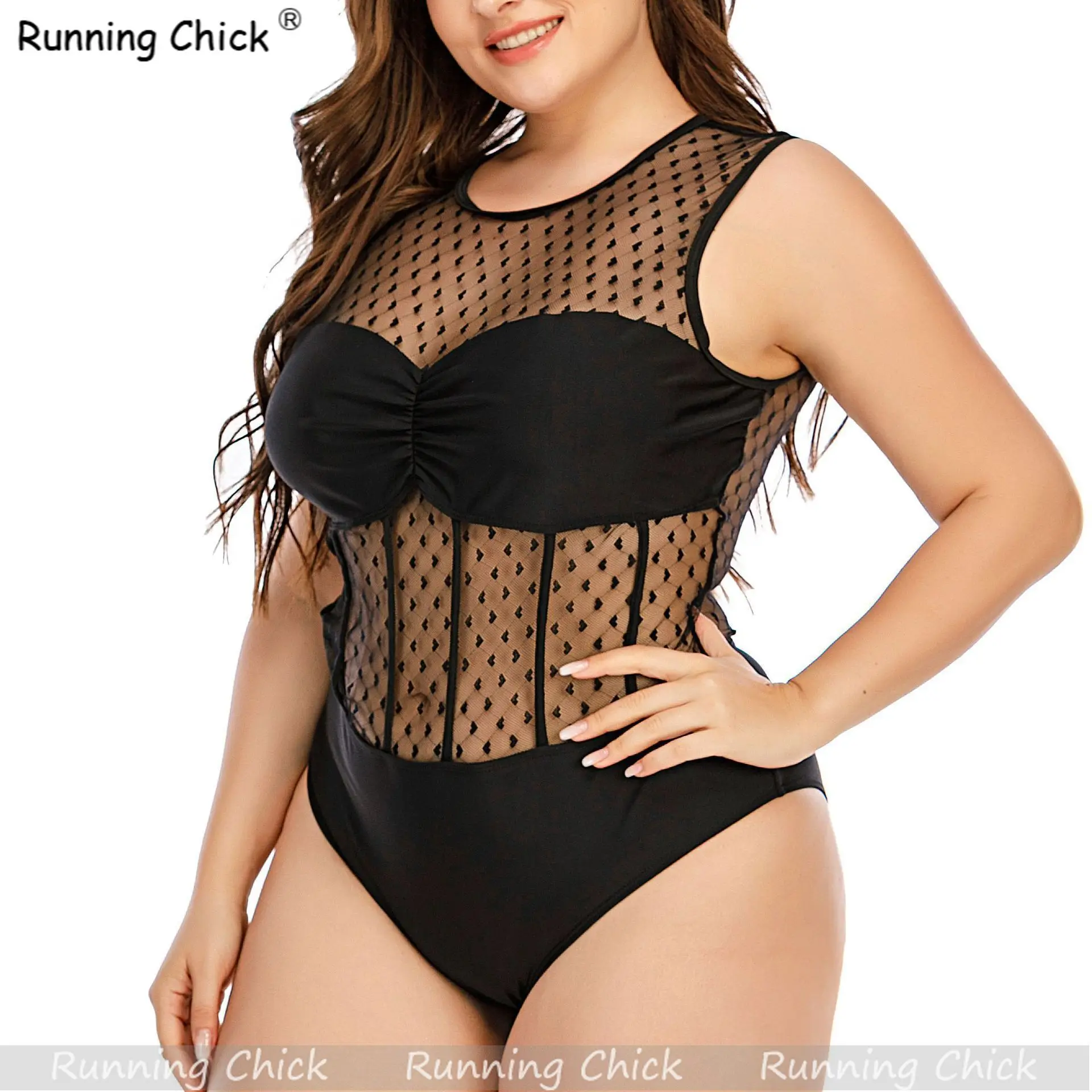 

2021 Black One-piece Swimsuit Female, Sexy Mesh Splicing Large Swimsuit Wholesale, One-piece Swimsuit