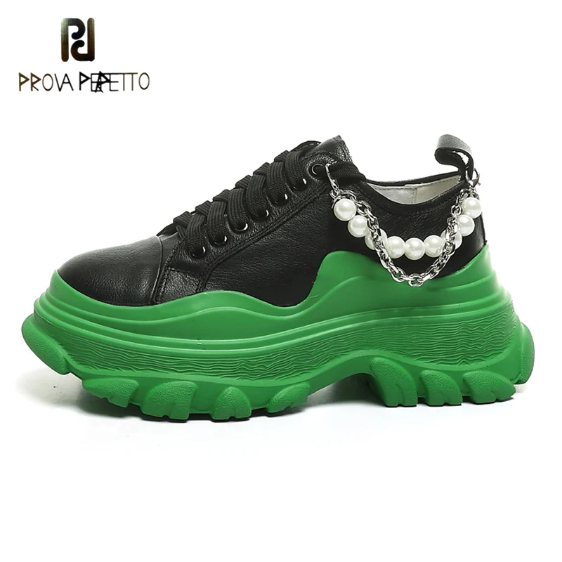 

Autumn New Pearl Chain Decoration White Shoes Women's All-match Leather Platform Platform Shoes Metal Chain Hit Color Old Shoes