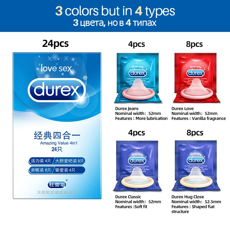 Durex Condom 4 Types Ultra Thin Lubrication Natural Rubber Products Latex Penis Condoms Adult Intimate Goods Sex For Men 3