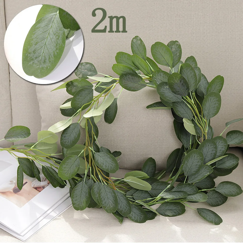 2 м искусственные листья эвкалипта лозы имитация ротанга для дома комнаты свадебные декорации