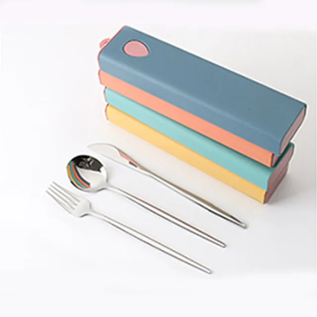 3PCs/4PCs Glossy Stainless Steel Tableware Spoon Fork Knife Straw Reusable Travel Cutlery Set Camp Utensils Set Portable Case C-Silver
