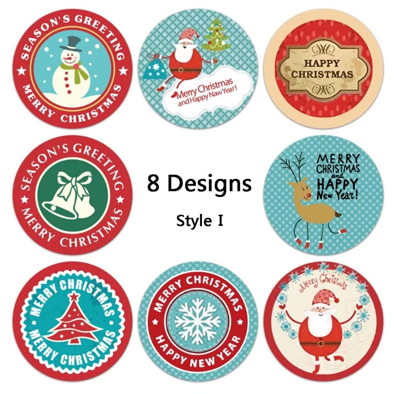 500pcs Round 4 Designs Merry Christmas Thank You Stickers Seal Labels for Envelope Cards Gift Package Scrapbooking Decor