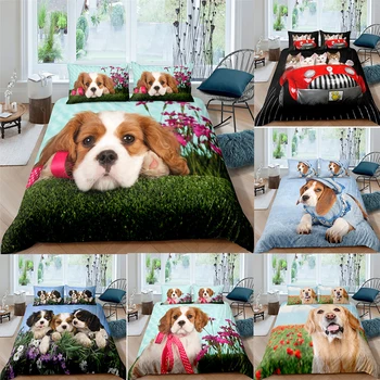 

ZEIMON Lovely Puppy Kitty 3D Bedding Set Cartoon Duvet Cover Sets Queen King Single Size Luxury Microfiber Home Christmas Decor