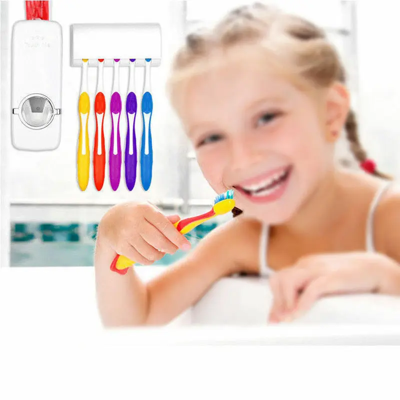 Автоматический Дозатор зубной пасты+ 5 зубных щеток Держатель Набор Подставка для настенного монтажа