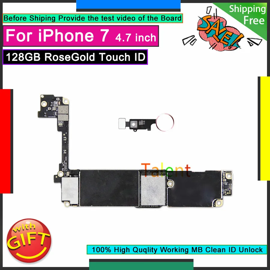 Для IPhone 7 материнская плата 128 ГБ RoseGold Touch ID Кнопка Домой разблокированная