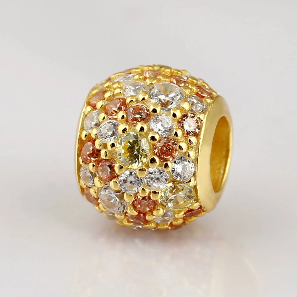 Золотой Цвет Блеск паве шар пчела капельки Fresco кулоны сердца талисманы Fit Pandora браслет 925 пробы серебряные ювелирные бусинки