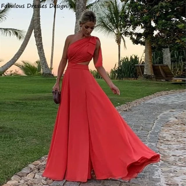 red chiffon dress