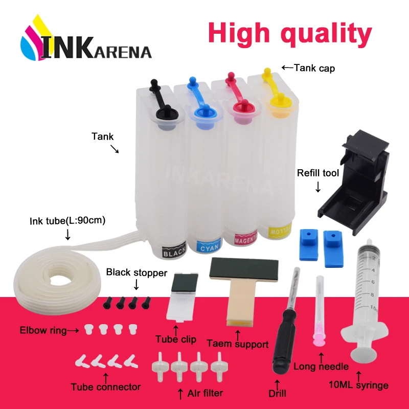 INKARENA CISS Ink Tank Replacement for HP 121 122 123 140 141 300 301 302 304 650 DIY Kits Continuous Supply System 4 Color | Компьютеры и