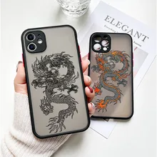 

Matte Case For Oneplus 9 Pro Cases Coque Oneplus 9 8T 8 7 6T Cover Hard PC Black Full Cover Dragon Painted Phone Bumper Fundas
