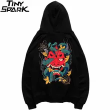 Толстовка с капюшоном в стиле хип-хоп, Мужская толстовка со змеиным призраком, худи с принтом кандзи Харадзюку, уличная толстовка с капюшоном, пуловер из хлопка, осенние черные топы