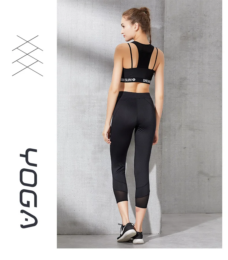 Solid Color Yoga Sport Suit Long Sleeve Workout Clothing For Women Fashion Letter Sport Leggings Bras Yoga Set Fitness Gym Wear