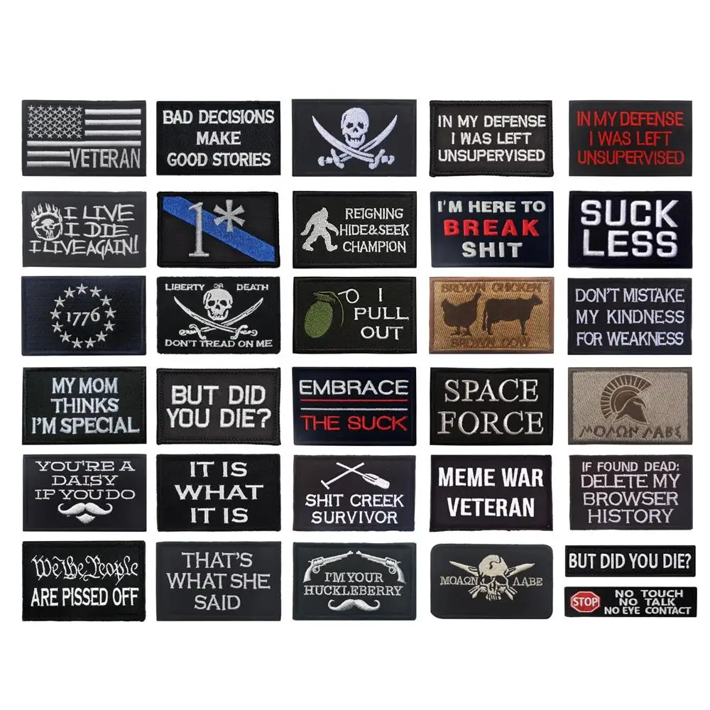 Skull Embroidered Patch Cool Military Slogan Sticker Decal Applique ...