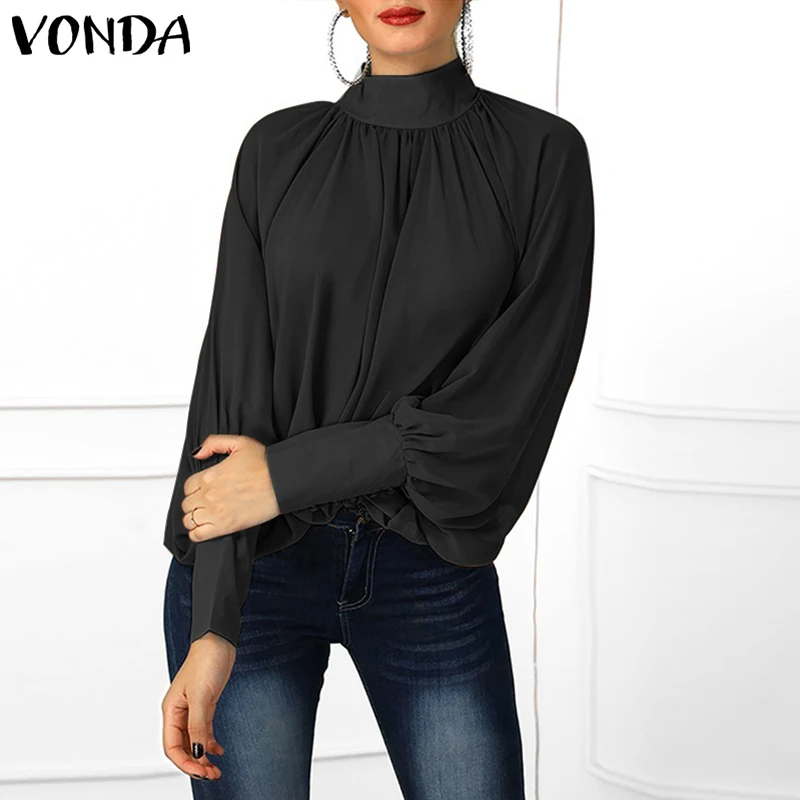 VONDA плюс размер Блузка Женская Туника осень сексуальные Blusas Femininas рубашки с длинными рукавами повседневные свободные офисные женские топы