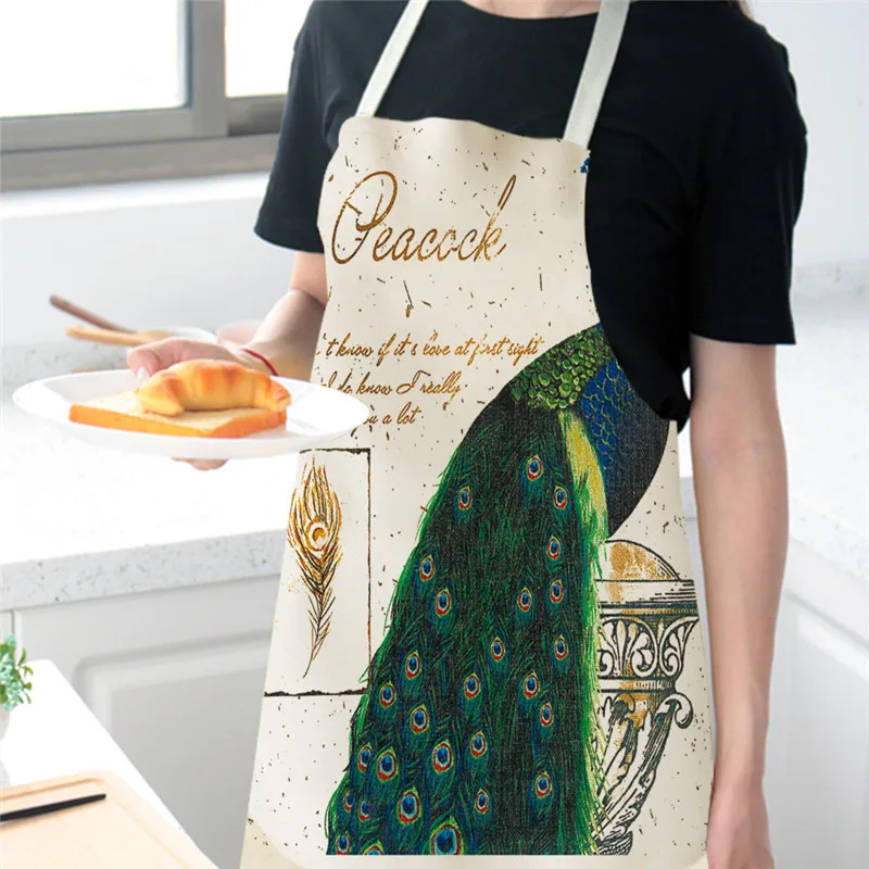 Peacock Feathers Apron Out Vibrant Colors Birds Summer Garden Women Men Kids Kitchen Peacock Apron Pinafore Cooking Linen Apron