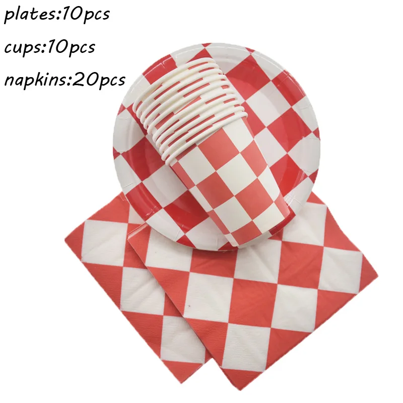 40pcs set Одноразовые столовые приборы в красно-белую клетку, вечерние принадлежности, бумажный лоток, бумажный стаканчик, рождественские принадлежности, Детские вечерние подарки на день рождения - Цвет: 40pcs set