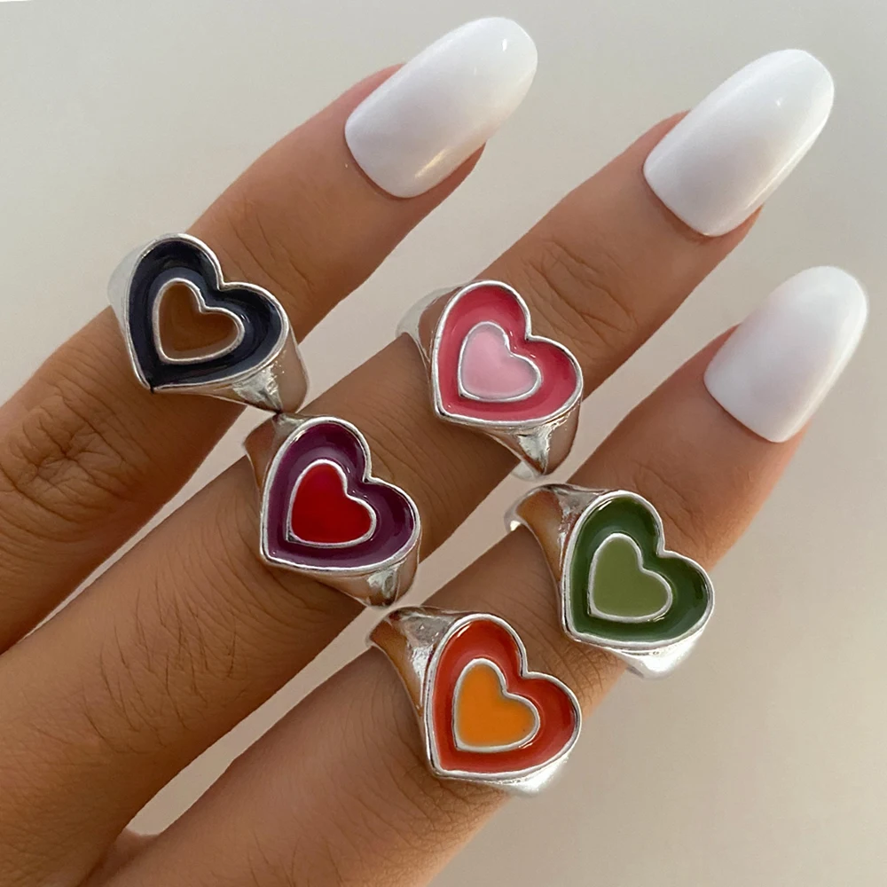Vintage Heart Rings Set for Women Fashion Resin Flower Love Heart Ring Jewelry Gifts fashion rings fashion ring finger rings