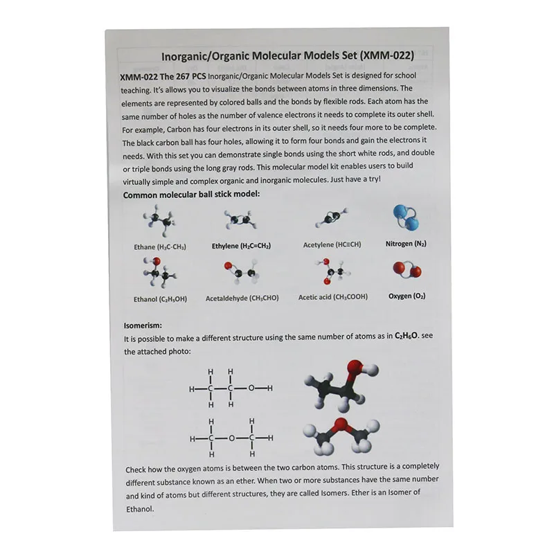 Подходит для обучения и лаборатории Lnorganic/organic Chemistry учебник химической молекулярной структуры модель Обучающий набор инструментов