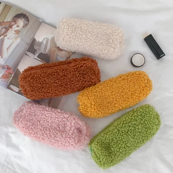 

Lambswool Pencil Pouch Plush Pen Case Cute Zippered Bag Fuzzy Stationery Cosmetic Make Up Organizer Pouch