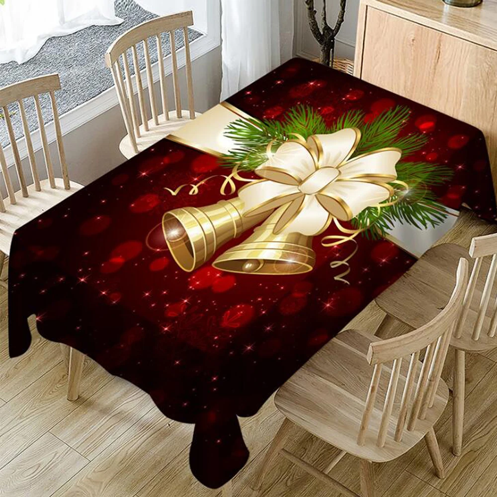 

3d Kitchen Table Cloth Exquisite Christmas Present Bell Pattern Waterproof Cloth Thicken Rectangular Wedding Xmas Tablecloth
