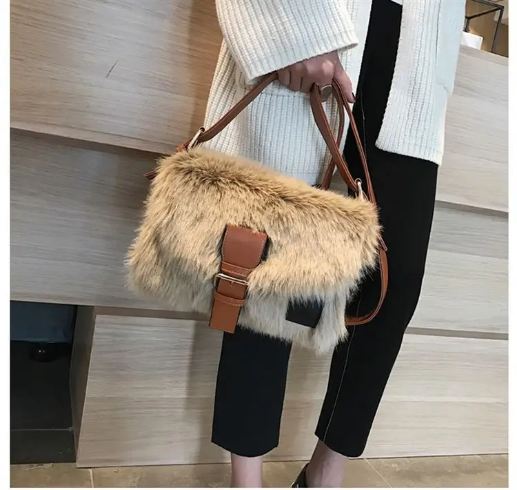 Winter Fashion New Sweet Girl Square bag High quality Soft Plush Women's Designer Handbag Casual Shoulder Messenger bag