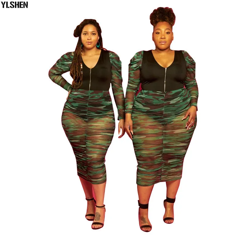 2 Piece Set African Clothes Maxi Dresses for Women Clothing Plus Size Dashiki Sexy Bodysuit Top + Camo Skirt Summer Africa Dress 02