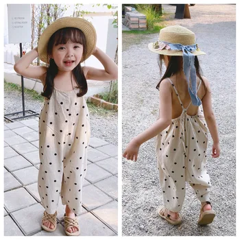 

Baby Wide Leg Overalls 2020 Summer New Girls Suspender Pants Kids Loose Leiures Clothes Dot Wave Infant Baby Girl Pants