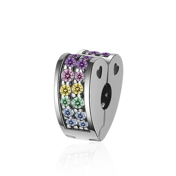 

XiaoJing 925 Sterling silver Heart shape Clip Safety Stopper charms bead with Colorful CZ Fit Pandora bracelet Jewelry 2019