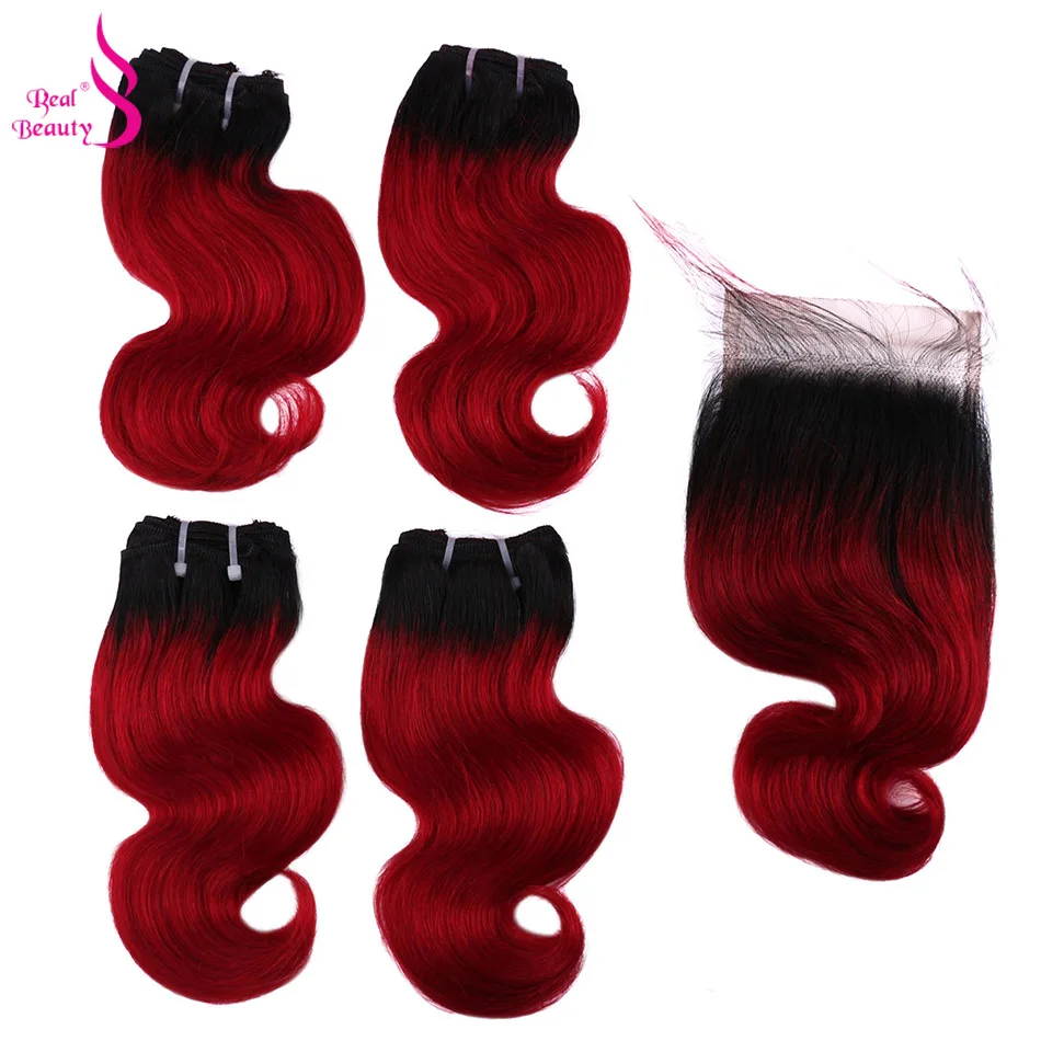 Human Hair Bundles 4 Bundles With Closure Brazilian Body Wave Colorful Two Tone Ombre Blond Red Blue human hair extensions human hair weave