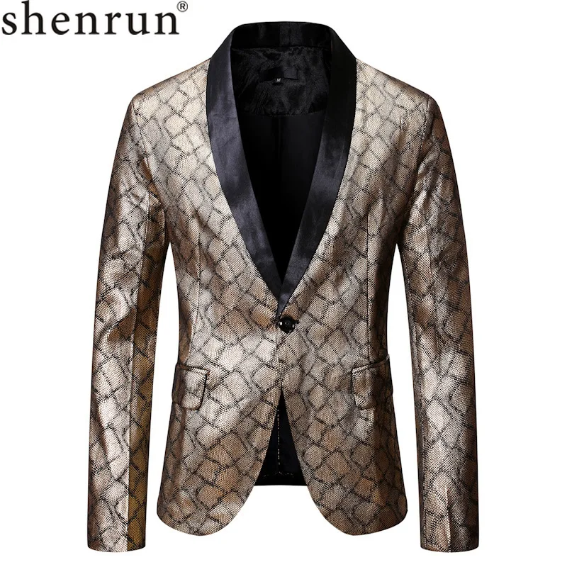 

Shenrun Men Casual Blazers Banquet Party Prom Gold Stamping Tuxedo Jackets Ball Nightclub Bar Stage Costume Singer Host Dancer