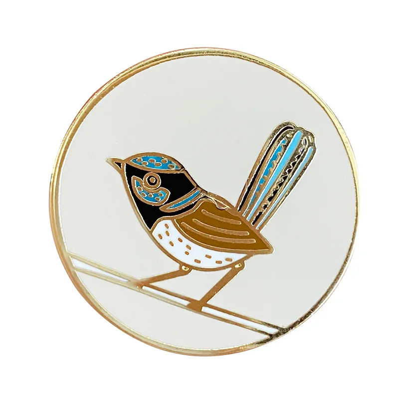 Pretty Little Bird Button Badge Australian Superb Blue Fairy Wren Bird Spilla Smaltata Pin