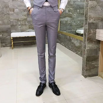 

2019 Hot Mens Suit Pants Male High Quality Pure Color Slim Fit Business Suit Leisure Male Pants High-end Slim Leg pants