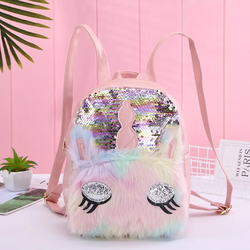 Mochilas felpa de unicornio para niños y niñas, morral escolar de dibujos animados de PU, arcoíris, bolso de hombros, regalo de cumpleaños _ - AliExpress Mobile