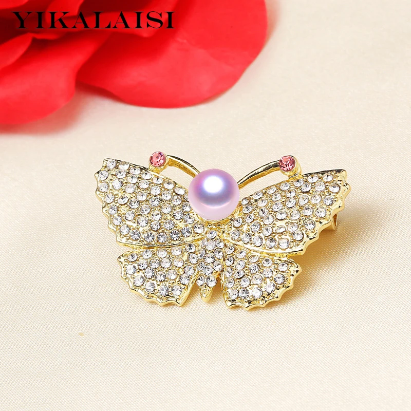 

YIKALAISI Pearl Brooch Natural Oblate Pearl jewelry 8-9mm Brooch Pin For Women wholesale