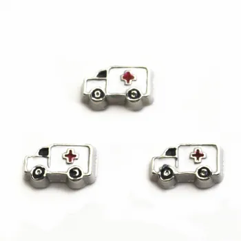 

New Arrive 10pcs/lot Charms ambulance Floating Charms for Floating Memory pendant charms Lockets DIY Jewelry