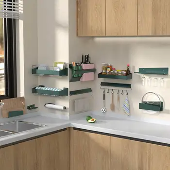 

kitchen shelf storage Rack salt condiment spice rack free perforation wall-mounted sauce and vinegar storage Stainless steel