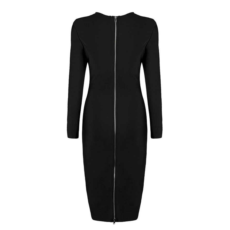 Новое лучшее женское шикарное платье на молнии с длинным рукавом облегающее Бандажное платье Сексуальное черное вечернее платье знаменитостей Vestidos