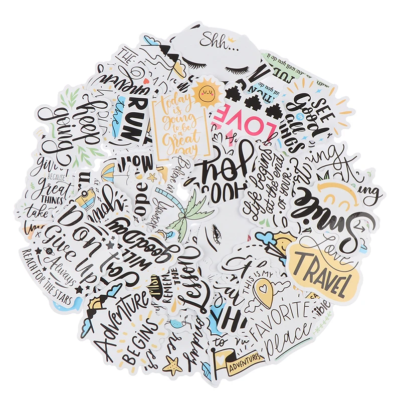 50Pcs Motivational Phrases Quotes Waterproof Stickers For Diy Laptop Skateboard Design Diary Scrapbooking Stickers