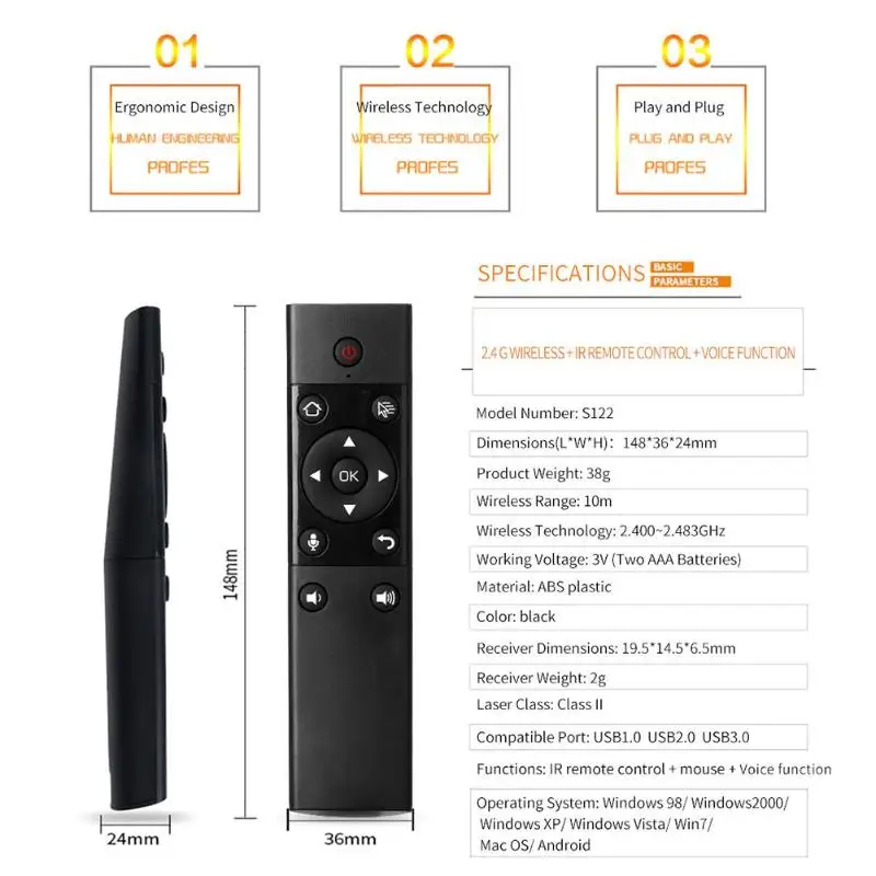 Viboton S122 2 4G Air mouse перезаряжаемая Беспроводная клавиатура Пульт дистанционного