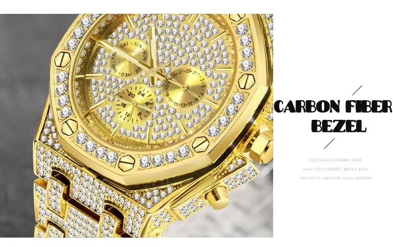 Free Dropshipping Big Men Watches 2020 Luxury Design Classic Waterproof Silver Bling Watch Stainless Steel Bracelet Wristwatch Clock 18K Gold Male Clock  (53)