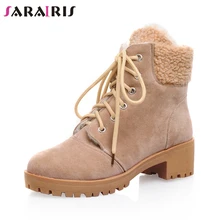SARAIRIS/Новинка, Прямая поставка, большие размеры 34-43, Нескользящие ботинки на платформе, женские теплые ботильоны, г. Зимняя женская обувь на среднем каблуке