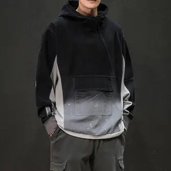 

Cotton Pullover Jacket Men's Fashion Hit Color Casual Hooded Jacket Man Streetwear Wild Loose Hip Hop Bomber Jacket Mens M-5XL