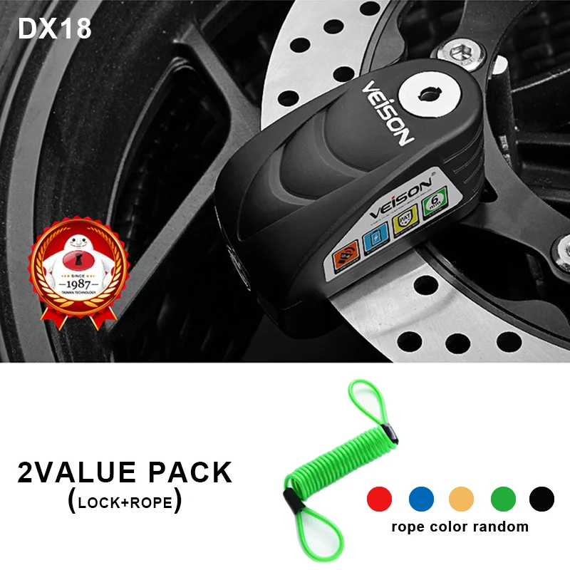 DX18-Black set(2) VEISON moto rcycle водонепроницаемый мотоциклетный замок с сигнализацией, металлический дисковый замок для мотоцикла rbike, защита от кражи, тормоз, Alarma, замок для скутера - Цвет: DX18-Black set(2)