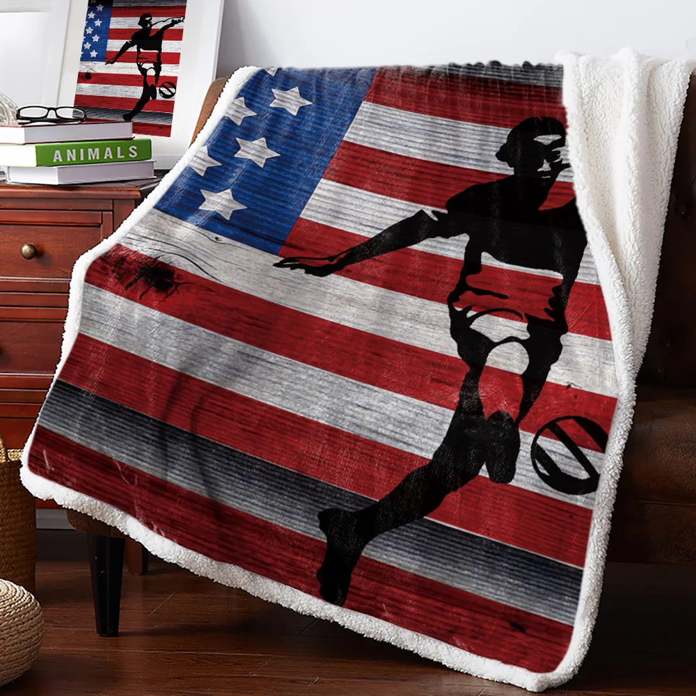 Winter Cashmere Blanket Retro Wood American Flag Football Player Bed Cover Coverlet Flannel Fleece Throw Wrap Personaliz | Дом и сад
