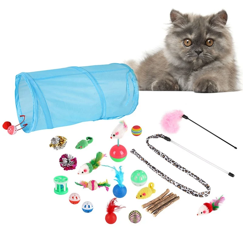 20 Pcs Pet Cat Toys Set Assorted Teaser Cats Exercise Toys Wand Toy