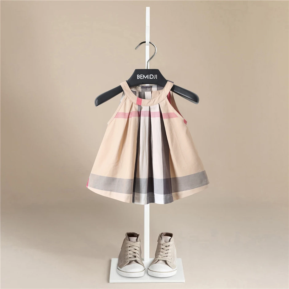 New Casual Baby Girls  Summer Dresses Kids Sleeveless Cute Plaid Englang Style Fashion O-neck A-line  Princess Dresses for Girls