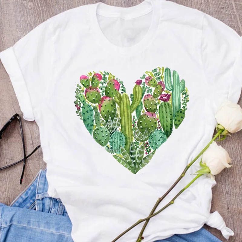 Женская футболка с изображением растений кактуса Love Plant модная Милая женская