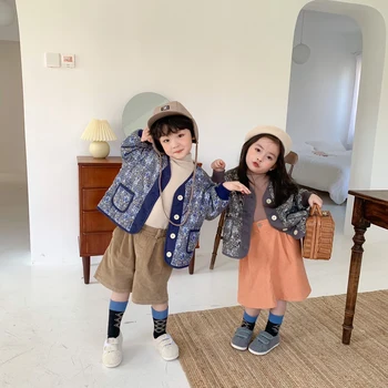 

Toddler Children Fashion Floral Loose Jackets Autumn Winter boys girls retro floral quilted jackets Kids children fashion coats