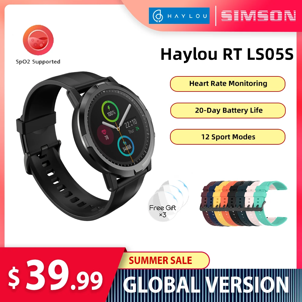 Xiaomi Haylou RT LS05S Smart Watch Blood Oxygen Heart Rate Monitor IP68 Waterproof Haylou LS05S SmartWatch For iOS Android