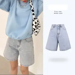 ZHISILAO New Solid Knee-length Denim Shorts Women Summer 2021 Vintage Boyfriend High Waist Wide Leg Shorts Jeans Streetwear