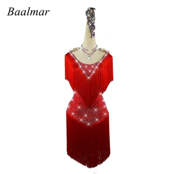 

Velvet Latin Dance Dress Tassel Latin Skirt Competition Dress Costumes Performing Dress Practice Skirt Customize Adult Kids